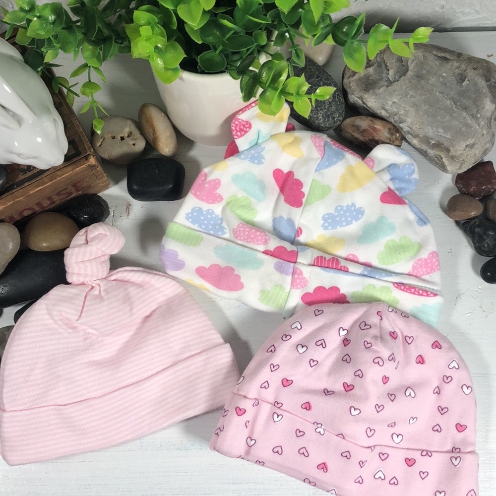 Newborn Girl Infant Hat Bundle Baby Place Set of 3 Beanie Style Baby Hats NWOT